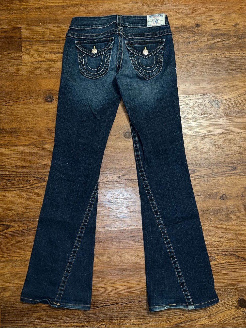 True Religion Bootcut Jeans Vintage Joey Dark Wash Low Rise Twist Seam Size 27
